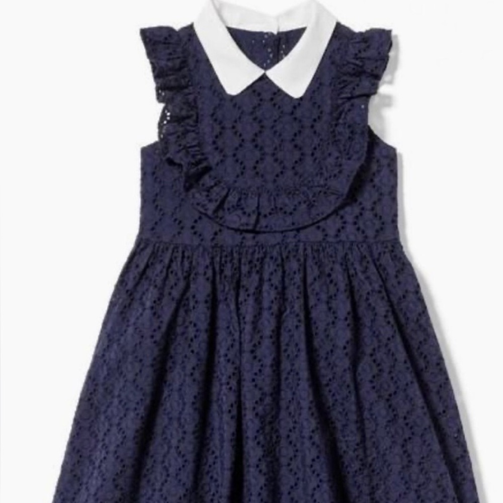 Janie and Jack Navy Eyelet Dress with White Peter Pan Collar